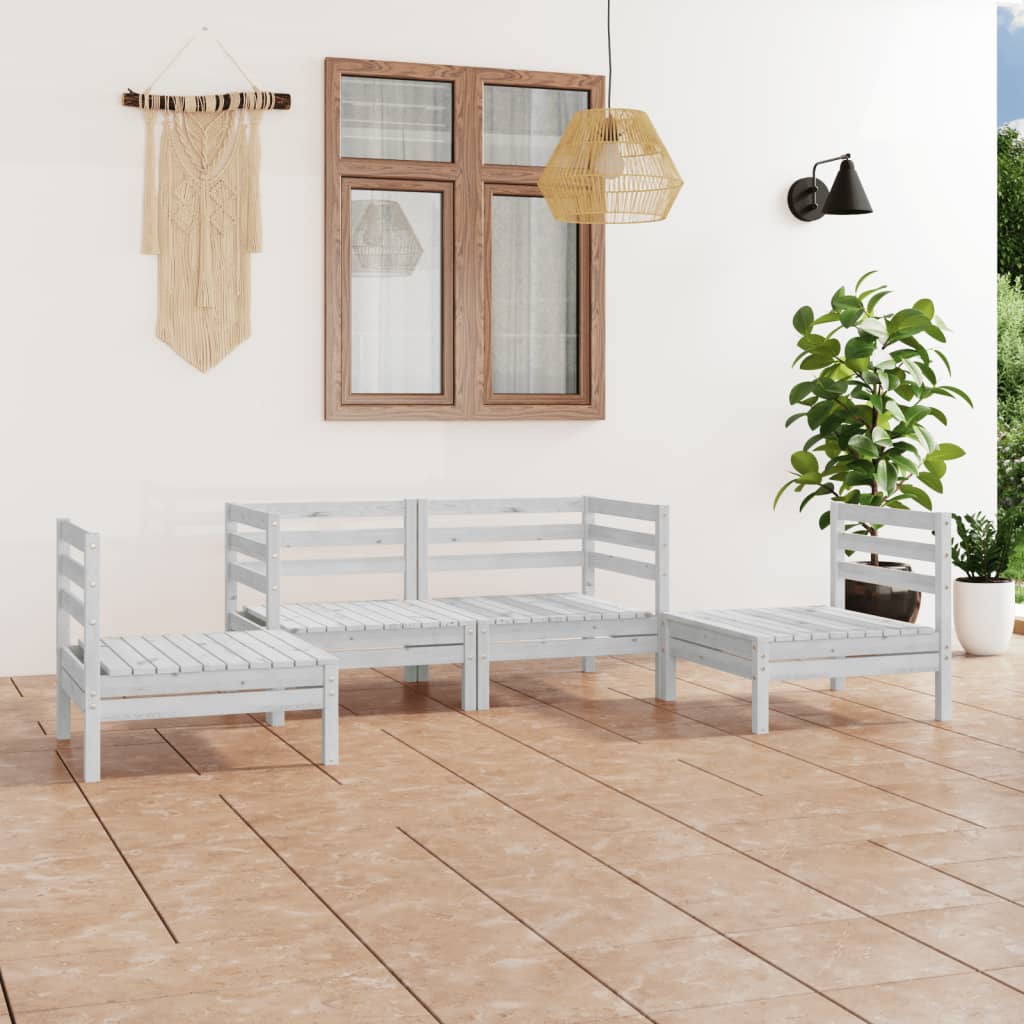 4-tlg. Garten-Lounge-Set Weiss Kiefer Massivholz